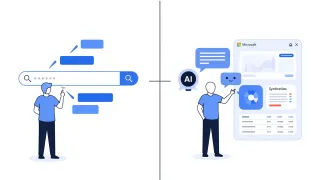 Microsoft Copilot transforms search from keyword queries to AI conversations with synthesized results and tables.