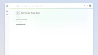 Google AI Mode interface processing document analysis with real-time thinking steps for slide summarization