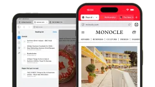 Vivaldi 7.5 mobile browser displaying reading list and web browsing on dual devices with enhanced UI