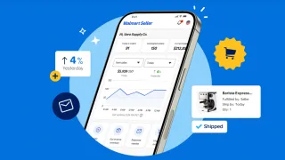 Walmart Seller app dashboard showing daily sales metrics, order tracking, and inventory management tools