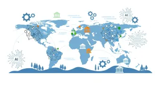 Digital competition outlook map showing AI, regulatory frameworks, and global tech policy developments across continents.