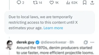 X displays age restriction notice blocking content access due to UK Online Safety Act compliance requirements.