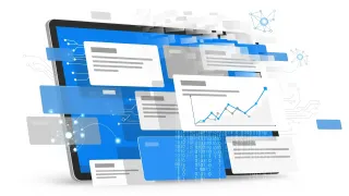 AI-generated content blocks fade from search results display with analytics graph showing traffic decline after 3 months