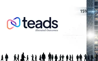 Teads cuts 15% workforce after $900M merger - Corporate restructuring visualization with office building