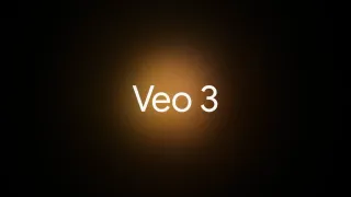 Google Veo 3 AI video generation model logo with golden light effect on dark background.