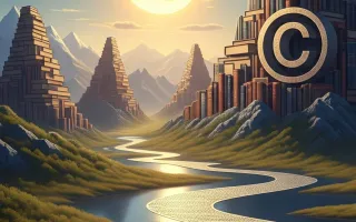 AI-generated copyright symbol over digital landscape illustrates Hollywood studios' legal battle. Image is AI-generated