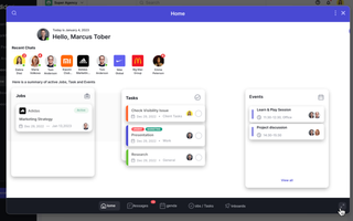 Agency dashboard interface showing client jobs, tasks, and project management workflow features.Retry