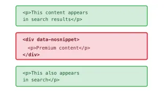 HTML data-nosnippet attribute example showing protected content in Bing Search results