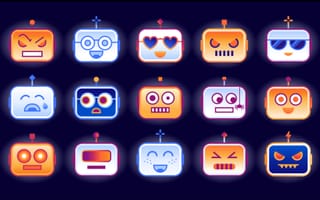 Illustration showing diverse bot faces representing automated agents requiring authentication and registry management.