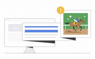 Google blocks horse racing aggregator ads while warning icon alerts advertisers.