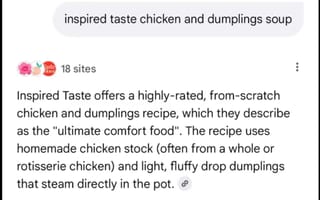 Google AI displays Inspired Taste recipe content from 18 sites without proper website attribution