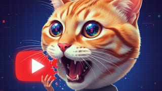Cat devouring YouTube logo illustrating 33% AI slop saturation in platform's content feed algorithm