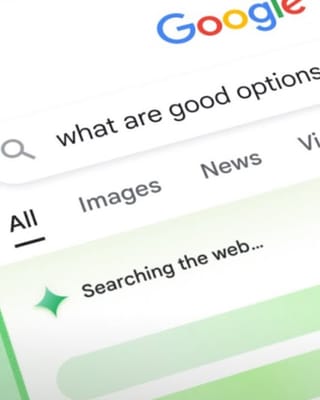 Google search interface showing AI Overview feature with tabs for All, Images, News, and search query box.