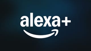 Amazon Alexa+ logo featuring white text and smile arrow on dark blue background at CES 2026