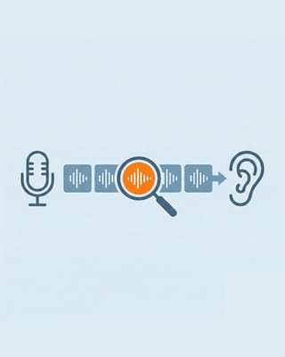 Podcast episode-level targeting illustration showing microphone, waveforms, and listener analysis
