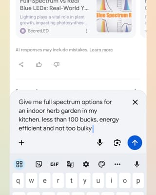 Google AI Mode interface showing conversational follow-up query from AI Overview on mobile search results