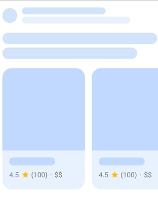 Structured data carousel showing business ratings and prices in Google Search results