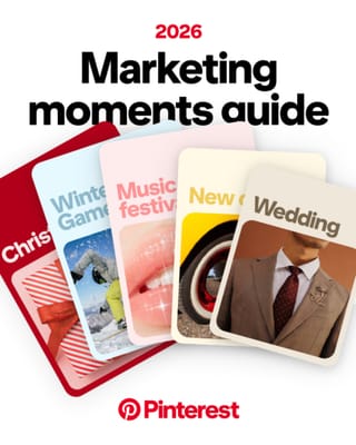 Pinterest's 2026 Marketing Moments Guide showcasing calendar, life, and big moment categories for advertisers