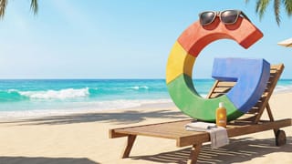 Google logo relaxes on beach as EU regulators review behavioral remedies for AdTech monopoly case.