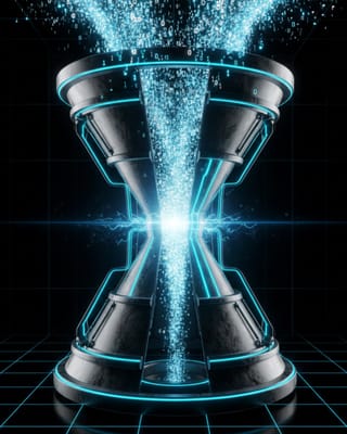 Digital hourglass showing data compression through narrow bottleneck, illustrating web crawl limits