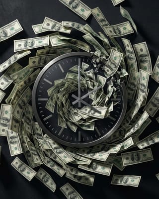 Clock and dollar bills spiral as Google Ads budget pacing change hits ad scheduling campaigns.