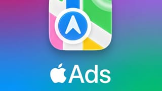 Apple Maps icon above the Apple Ads logo on a colorful gradient background.
