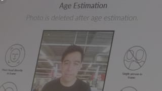 Yoti's age estimation interface showing facial scan with the claim that photos are deleted after use.