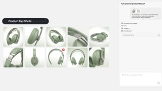 Luma Agent generating product key shots of sage green headphones for a full channel launch.