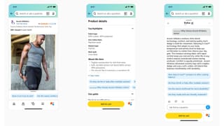 Amazon Sponsored Products prompts inside Rufus AI on mobile, showing sponsored questions.