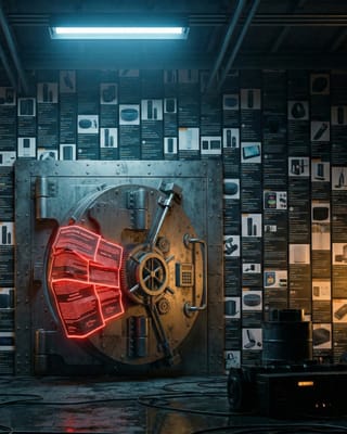 Steel vault sealing Amazon marketplace data behind a glowing legal contract wall.