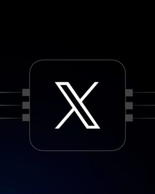 X logo on a dark chip-style frame with circuit lines, representing Grok AI powering brand safety.