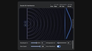 Gemini app simulating double-slit interference with adjustable wavelength and slit separation