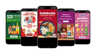 Five mobile ad creatives from InMarket's 2026 Breakthrough Outcomes campaigns on smartphones.