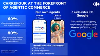 Carrefour Hopla+ and ClubIA AI shopping agents alongside Google Gemini UCP partnership slide