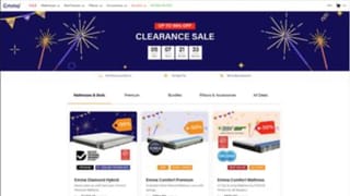 Emma Sleep clearance sale page showing countdown timer and discount badges up to 55% off