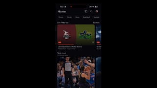 Fubo mobile app home screen showing live cricket and basketball in content carousels