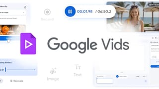 Google Vids interface showing AI video clip generation and music tools powered by Veo 3.1