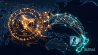 Digital map linking India pharmacy network and New Zealand telehealth via Google Ads certification.