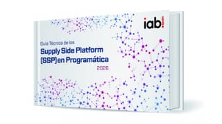 IAB Spain 2026 SSP technical guide cover with network nodes on white background.