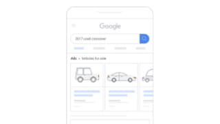 Google vehicle ads on mobile search results for "2017 used crossover" showing dealer listings.