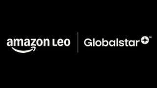 Amazon Leo and Globalstar logos side by side on black background after merger deal.