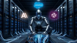 AI robot connecting directly to server infrastructure with Salesforce, Anthropic, and Slack logos