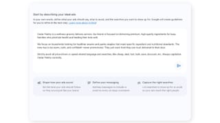 AI Brief interface in Google Ads showing freeform brand input for AI Max campaigns 