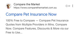 Google mobile search ad for Compare the Market showing an AI label with info icon