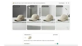 TikTok Symphony Creative Studio generating four product images of a cap from a single text prompt