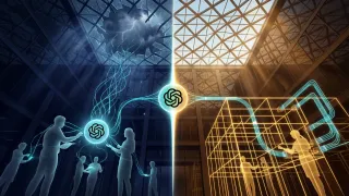 Enterprise employees using ChatGPT outside corporate governance in split-screen concept art
