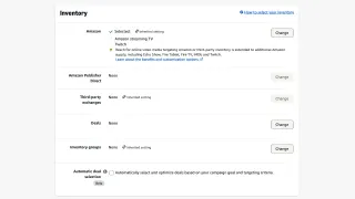 Amazon DSP inventory section showing automatic deal selection checkbox in beta