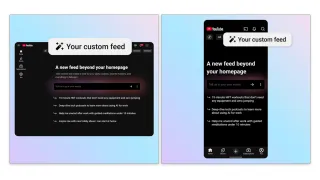 YouTube custom feed prompt interface on desktop and mobile, showing suggested prompts on Home tab