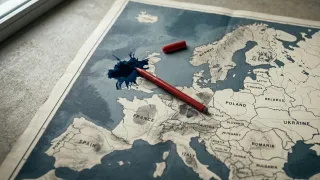 Printed Europe map with an ink stain over Ireland, marking GDPR fine concentration, 2018-2026.