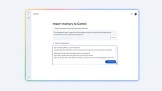 Gemini import memory interface showing two-step prompt and paste workflow